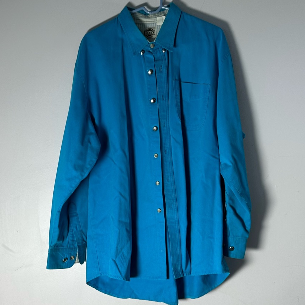 TA Vintage Rod's Western Shirt Button Up 17 1/2 36 Blue 100% Cotton